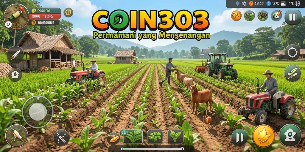 Tampilan gameplay COIN303 dengan aktivitas bertani yang seru.