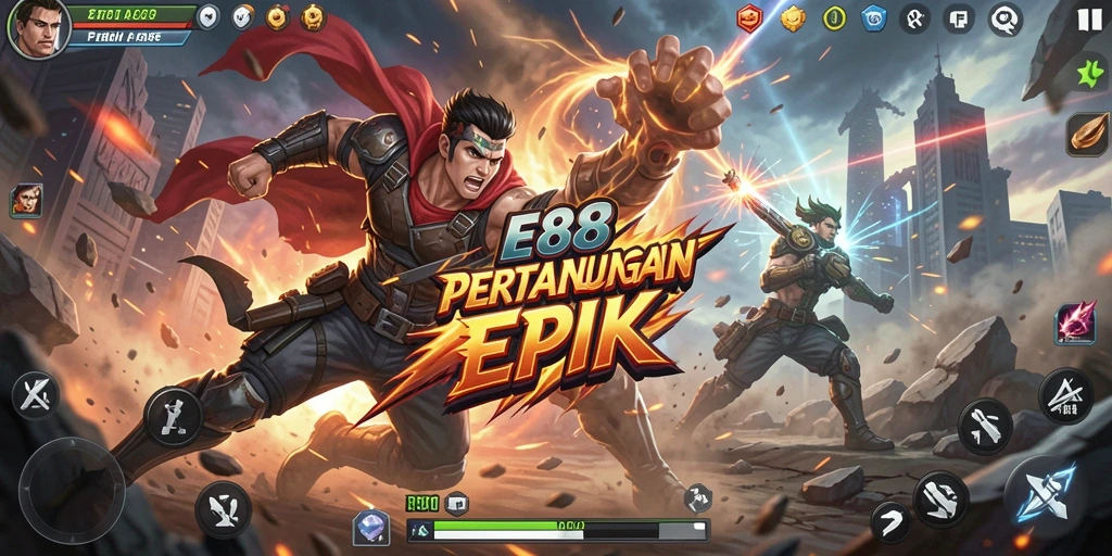 Tampilan gameplay E88 yang menampilkan pertarungan seru dan karakter menarik.