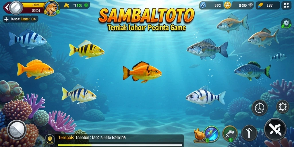 Gameplay seru dalam SAMBALTOTO, menunjukkan momen menembak ikan.