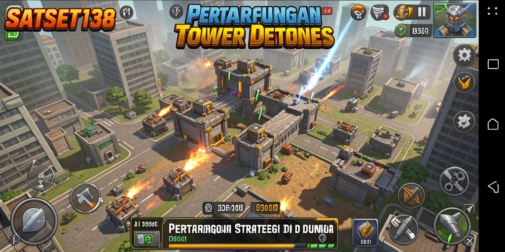 Tampilan gameplay menegangkan dalam SATSET138 saat mempertahankan benteng dengan strategi.