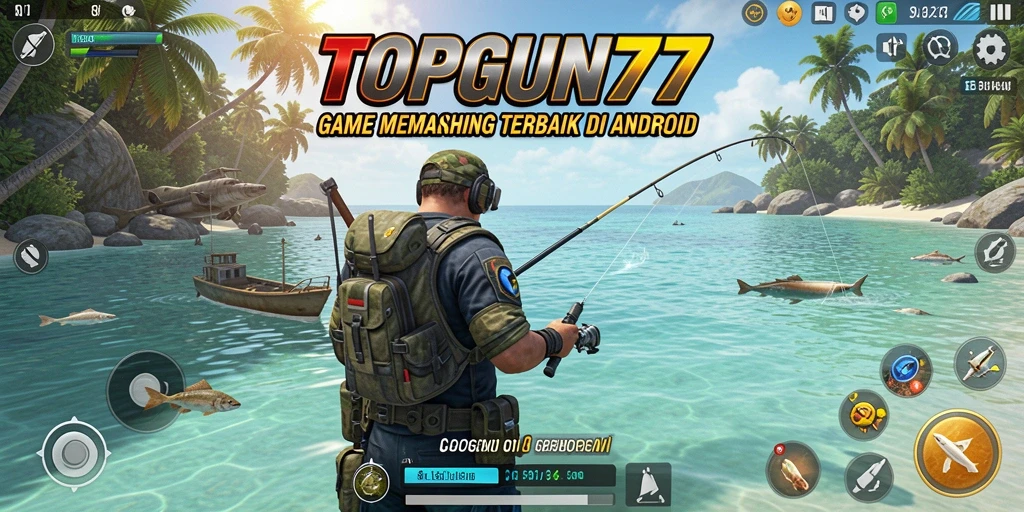 Screenshot gameplay <strong>TOPGUN77</strong> yang menunjukkan suasana memancing yang mendebarkan.