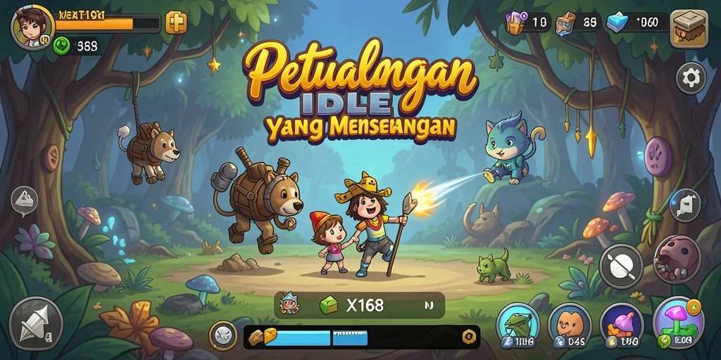 Tampilan screenshot gameplay X168 dengan karakter dan grafik Idle yang menawan.